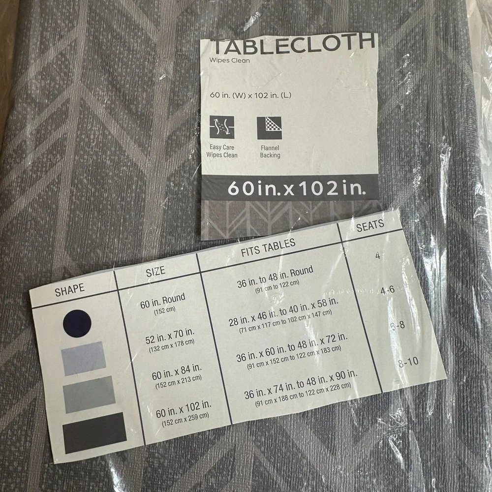 NEW Geometric Tablecloth Wipes Clean Resists Stain Grey Flannel‎ Back 60